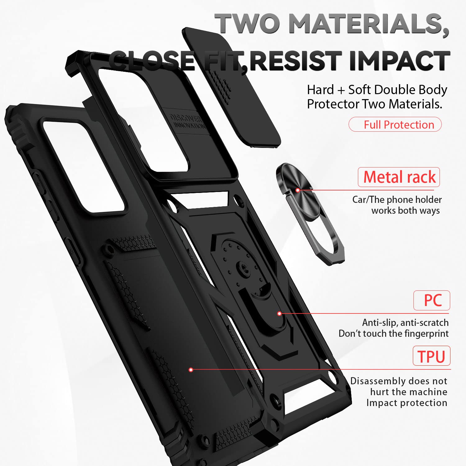 Jiyu Funda Compatible con Samsung Galaxy S20 Ultra 5G Carcasă Armor Militar Cubierta de Cámara Deslizante Proteger Fundas con 360 Full Protección Anillo Soporte Silicona Estuche Cover Case,Negro — view 8