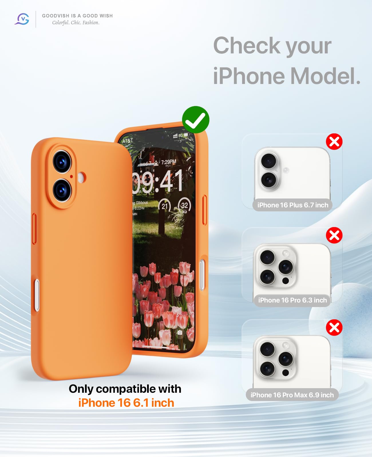 GOODVISH 3 in 1 Silicone Cover per iPhone 16 6.1", Custodia con 2 Pellicola Vetro Temperato [Protezione Fotocamera] 360° Protezione Anticaduta Case per Cellulare Antiurto Resistente, Arancia