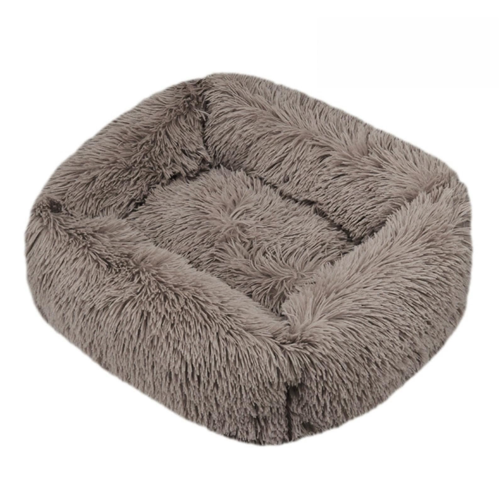 Mateju Plush Pet Bed Rectangle, Fluffy Pet Cushion Thick Warm Soft Plush Dog Cat Bed for Indoor Calming Puppy Kitten Petbed with Non Slip Bottom for Small Medium (Taupe Color,M 66x55cm)