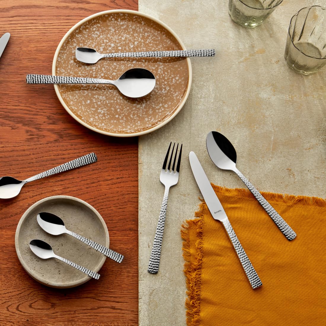 Amefa FELICITY Dessertmesser Set 6-tlg. für 6 Personen, Gehämmertes Dessertmesser klein, Buttermesser klein im Hammerschlag-Design, 18/0 Edelstahl Vorspeisenmesser, Spülmaschinenfest