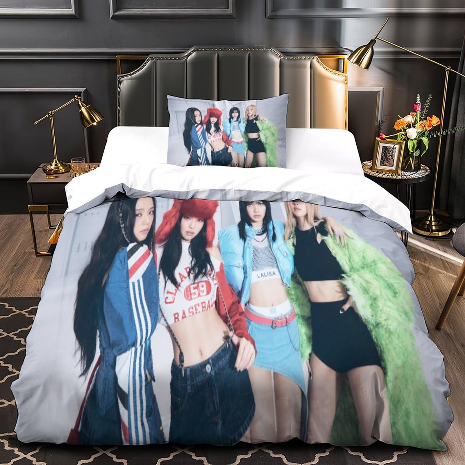 MJCZEGDCR Blackpink Duvet Cover Bedding Set Comforter Cover for Boys Girls Children Teens 3D Bedding with Pillow Cases 2Pcs For Family Adults Single（135x200cm）