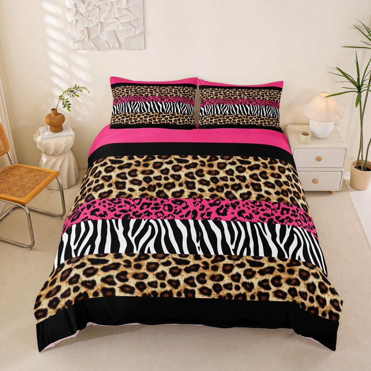 Parure de lit léopard microfibre douce et anti-plis