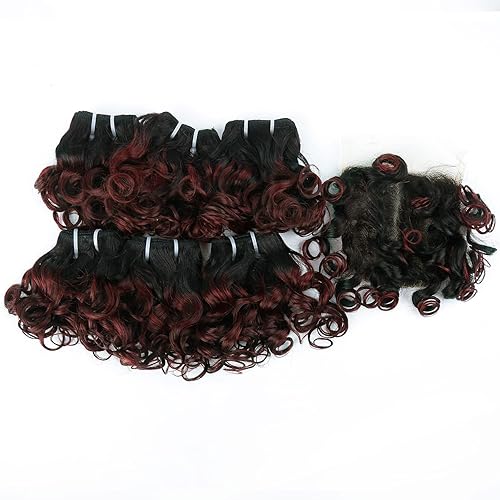 Miniatura 2 de 1b99j - Paquetes de cabello humano brasileño ondulado con cierre de encaje 4x4, extensiones de cabello humano brasileño sin procesar, extensiones de