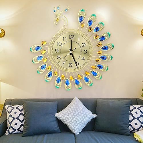 Miniatura 6 de Reloj silencioso 3D con forma de pavo real de hierro, moderno reloj de pared, decoración de sala de estar, no hace tictac, 14.6 x 14.6 x 2.0in