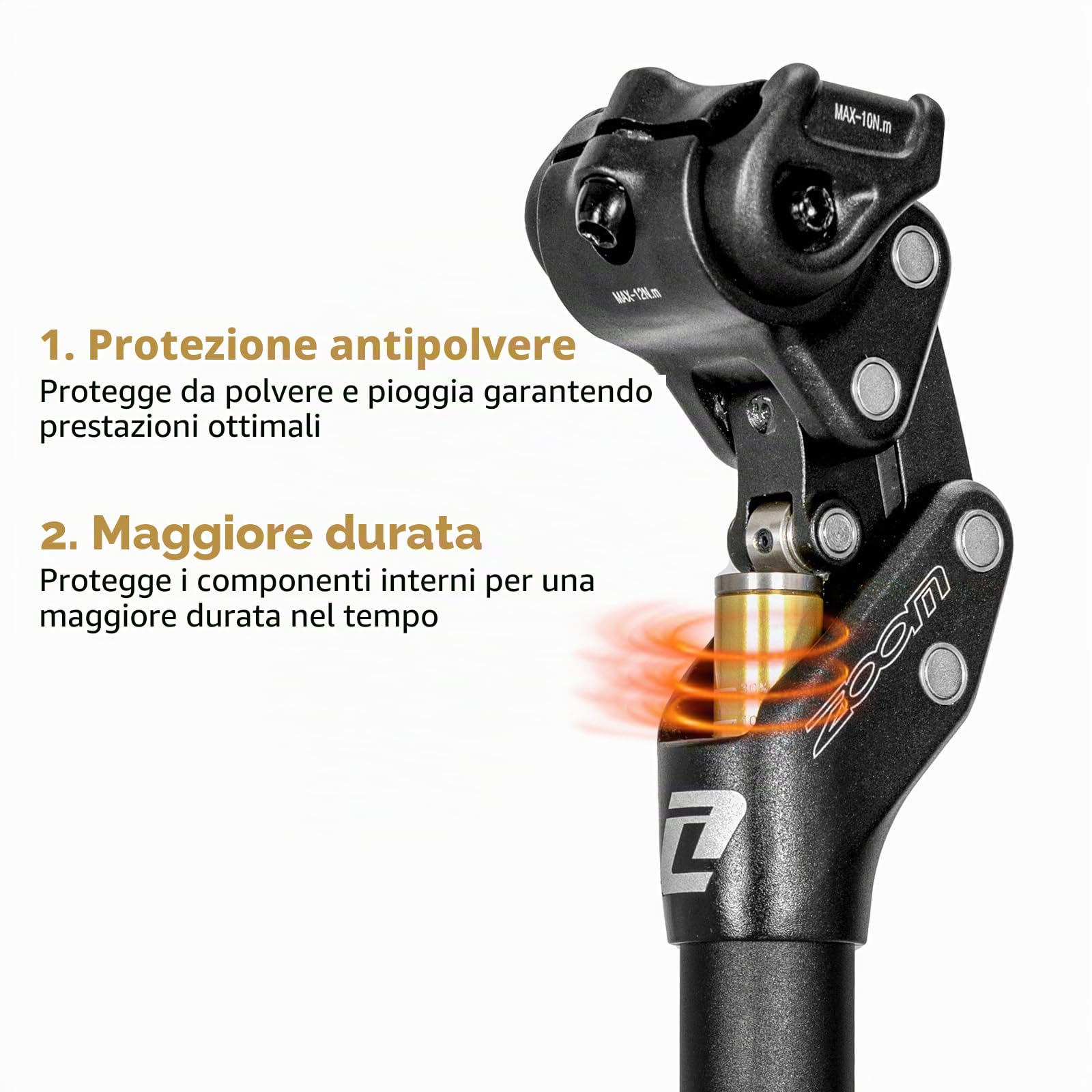 JFOYH Reggisella Ammortizzato SP442 per Bici – 27.2/30.9/31.6 mm, Assorbimento Urti Regolabile per MTB, Gravel, City Bike ed E-Bike, Supporta Fino a 110 kg