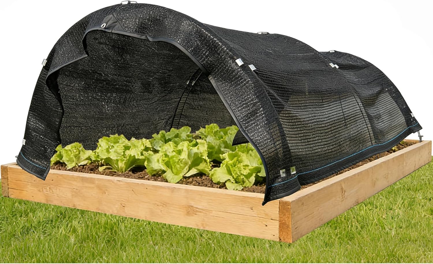 Garden Shade Cloth with Steel Hoops Kit, 80% Sun Block Shade Cover 59"x79" with Clips & Stakes, DIY Adjustable Tunnel for Raised Bed Plant Protection from Intense Sun