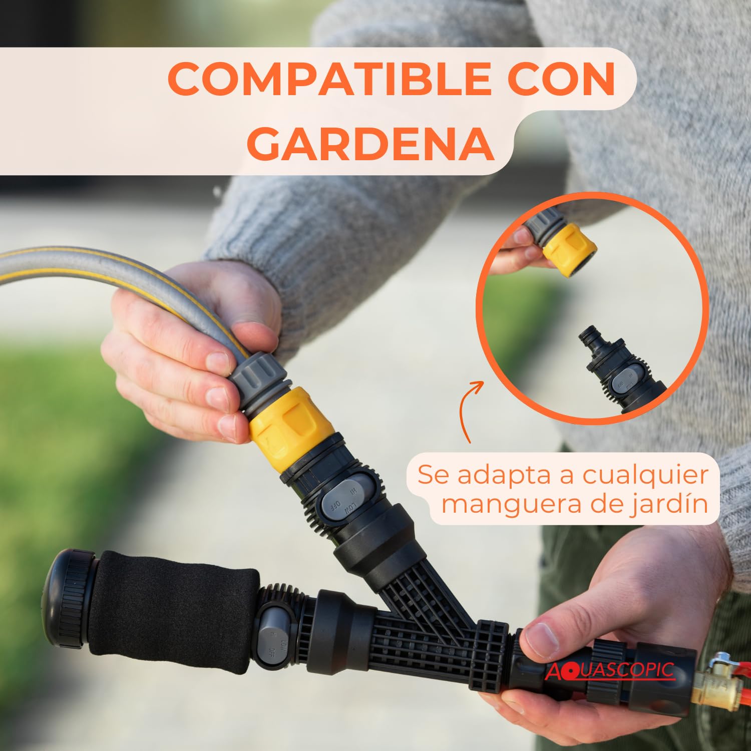 Aquascopic Barra telescópica con Cepillo Permeable al Agua de 5 Superficies y Manguera de Agua Interna, Limpiador de Longitud Ajustable para Ventanas y Paneles solares, hasta 8m