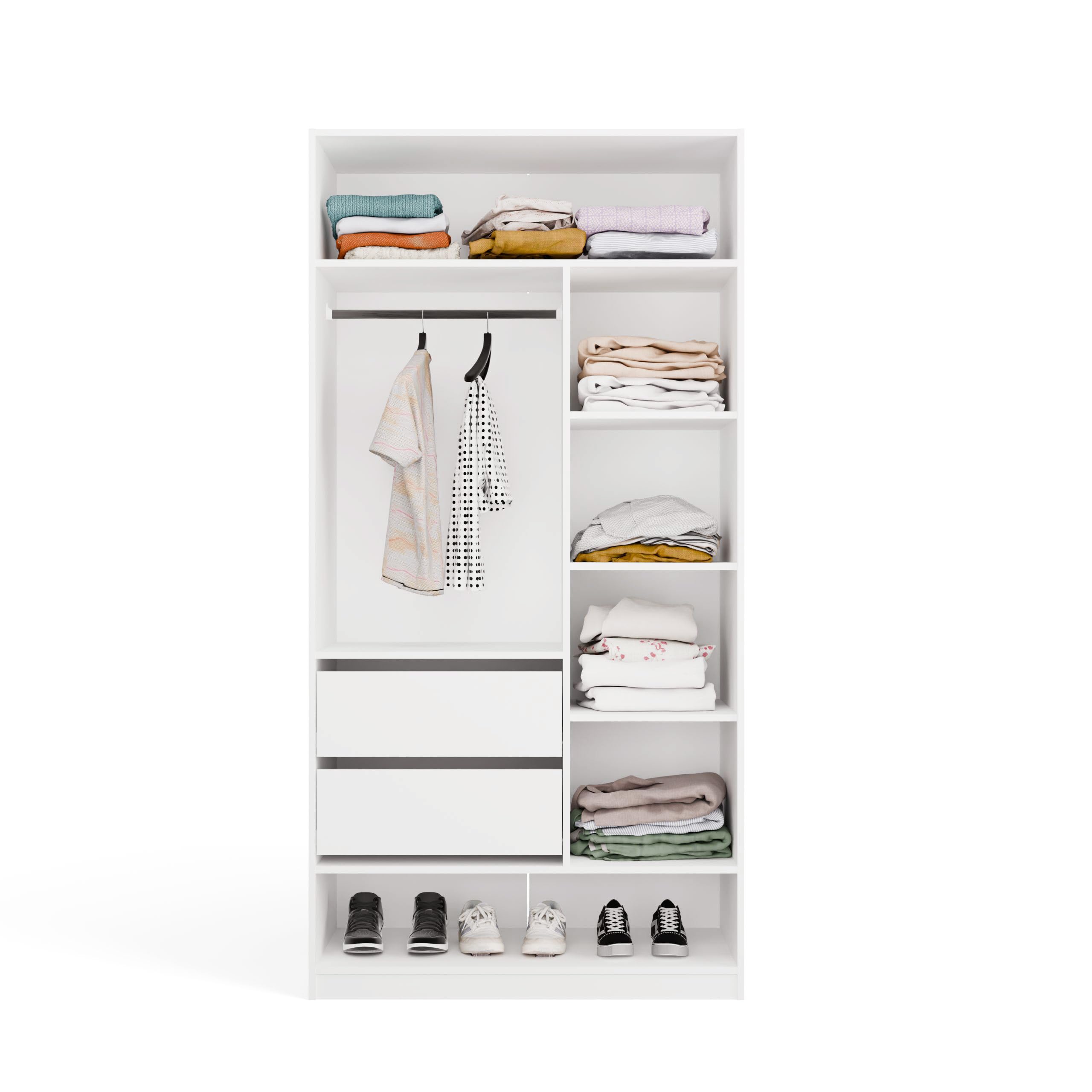 CDF Schubladenmodul Weiß 2 Schubladen – Einsatz für Kleiderschrank, Schubladeneinsatz Garderobe, Schrank Organizer, Schubladenblock für Kleiderschrank System, 2er Set Einsatzmodul