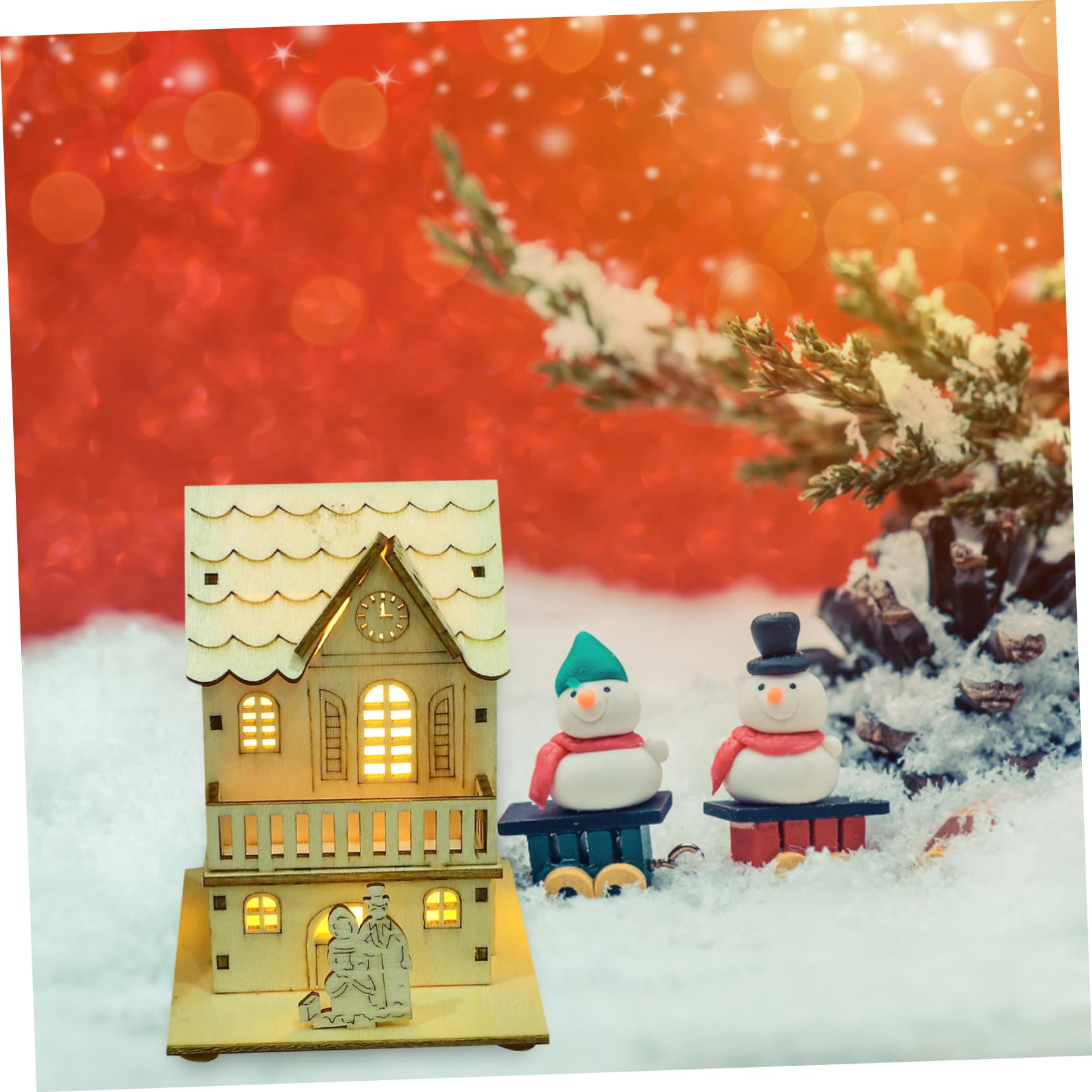 Alipis 5 Sätze Leuchtende Hüttenornamente Aus Holz Vormontiertes Erweiterbares Miniaturen Weihnachtshäuser Hausdekoration Weihnachtsdorfhaus Nachthäuschen 3 Stück * 5