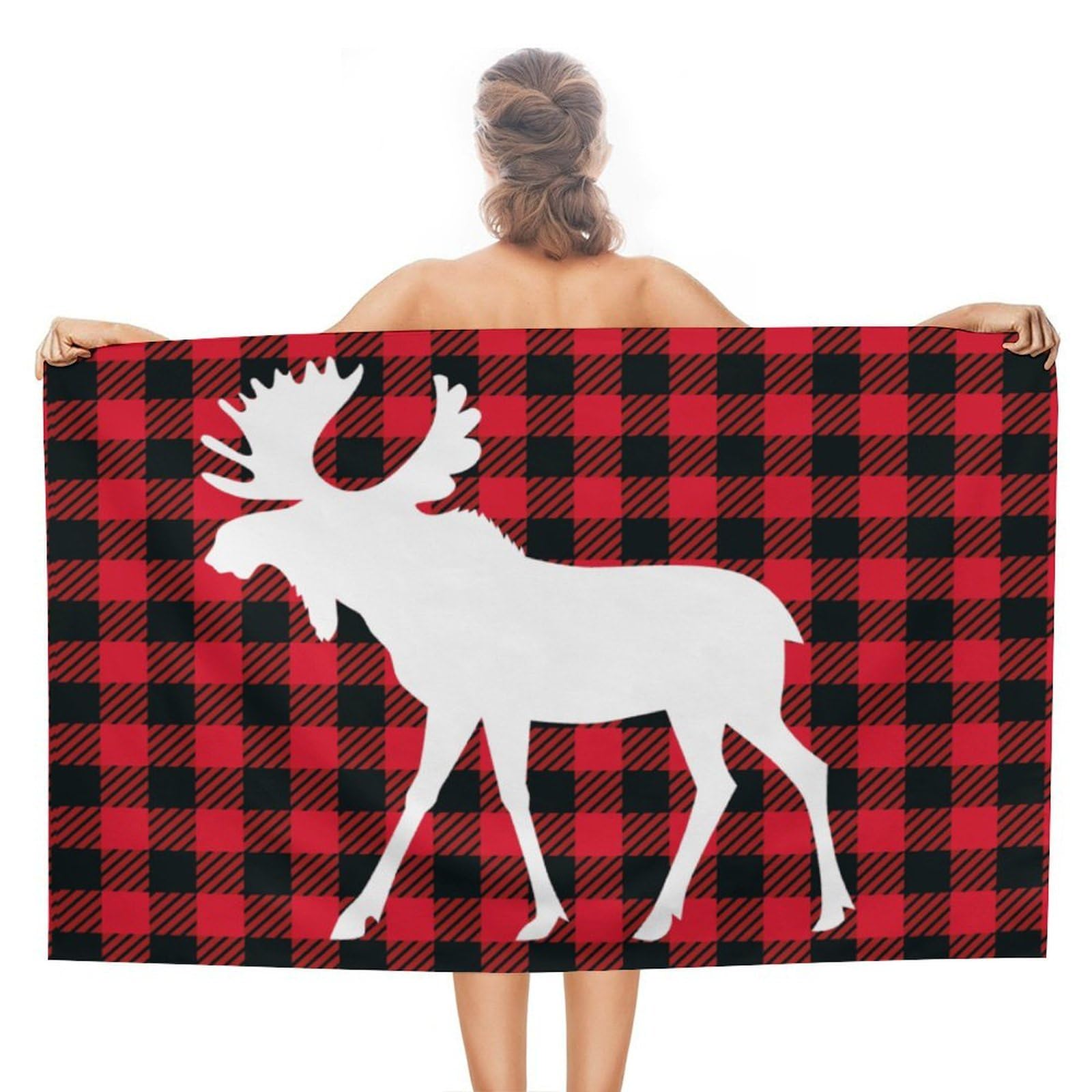 CGSBNGHA Moose Buffalo Plaid Beach Towels Soft Bathroom Bath Pool Swim Towels for Women Men
