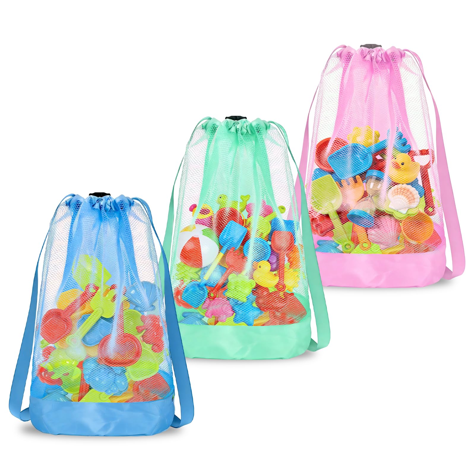 Bolsa para juguetes de playa, 3 PCS Bolsa Malla Juguetes Playa, Bolsa Juguetes Plegable, Bolsa de playa de malla con cordón, Para vacaciones familiares, viajes a la playa, juguetes (A)