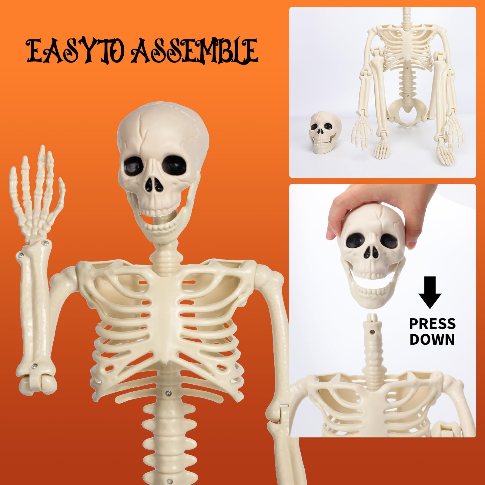 Squelette D’Halloween Articulé 90 Cm - Décor Effrayant Pour Maison Et Jardin
