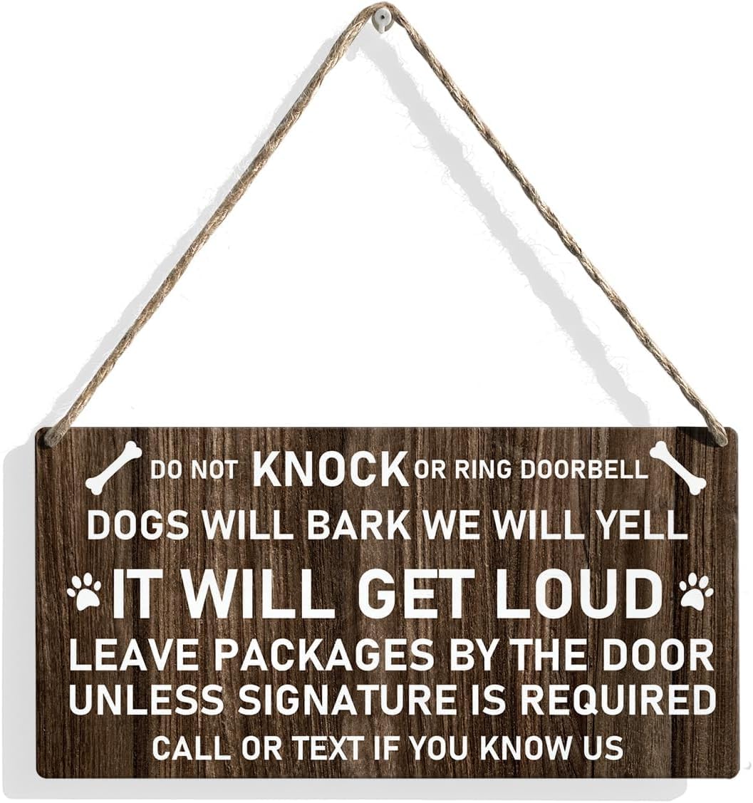 6x12 Inch Do Not Knock Or Ring Doorbell Dogs Will Bark Wood Sign Dog Lovers Wooden Signs Rustic Hanging Plaque Home Wall Art Sign Wall Decor For Home