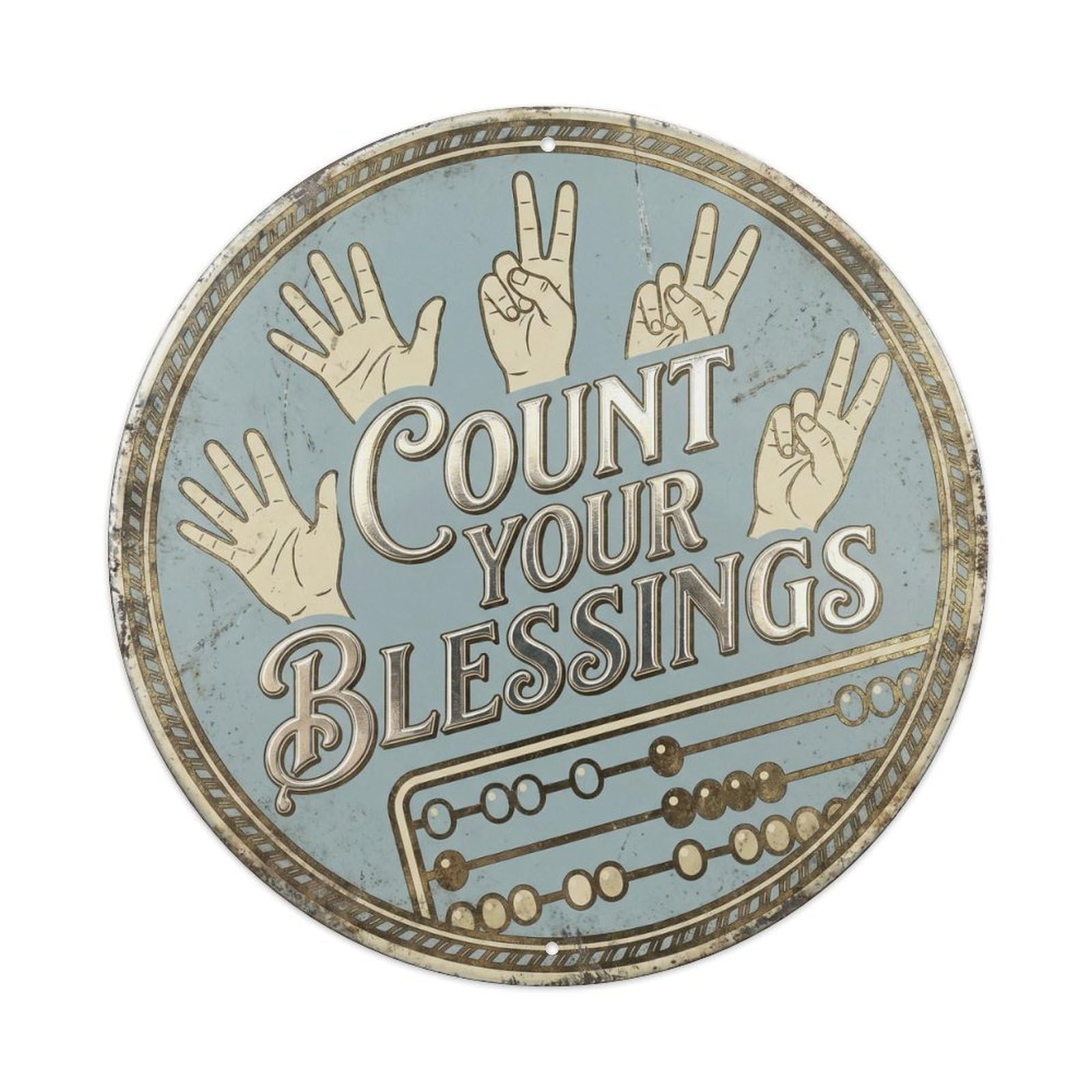 Cmhok Vintage Style Count Your Blessings Classic Hanging Ornament Retro Slogans Metal Tin Sign Plaque Wall Decor For Cafe, Club, Garden Round Metal Poster 8X8inch