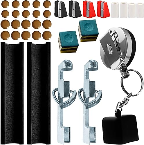 CDIYTOOL El kit de reparación de 37 piezas incluye abrazadera de punta de taco de billar, moldeador de punta de taco, cubos de tiza, reparadores de