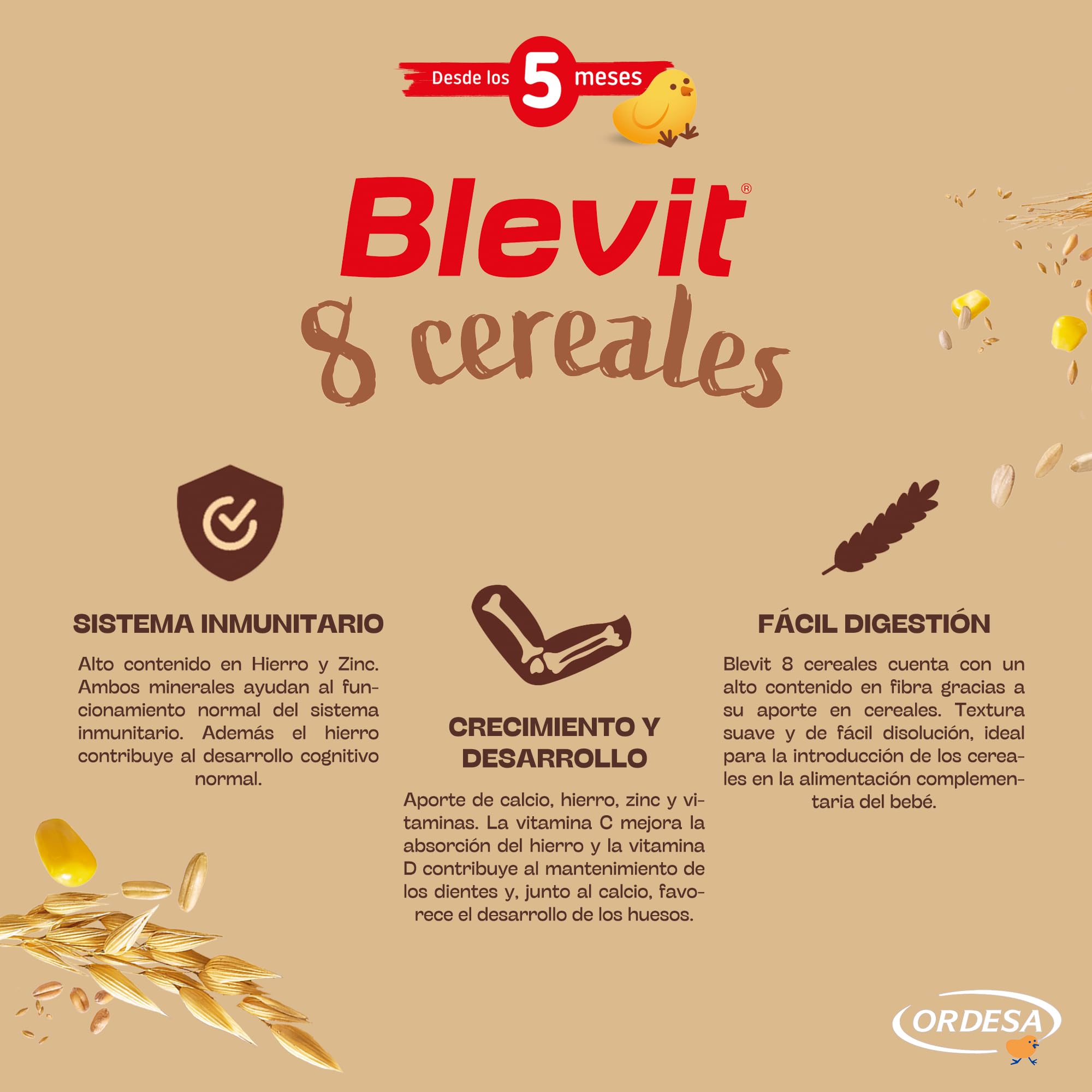 Blevit 8 Cereales 500g Papilla Bebé 5 Meses 14 Vitaminas y Minerales
