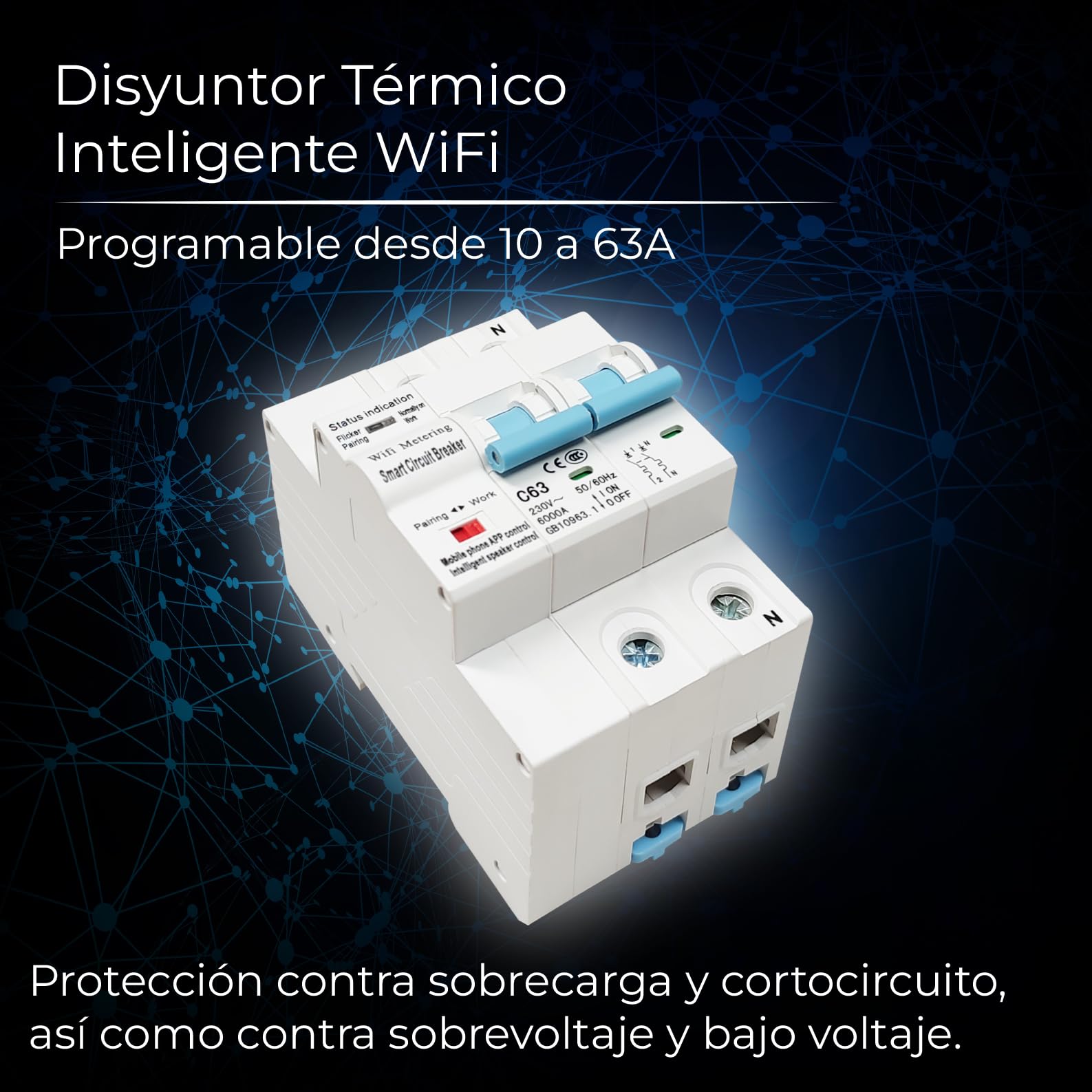 LED ATOMANT 2x Disyuntor Termico Wifi 2P Programable 10-63A Medidor Consumo