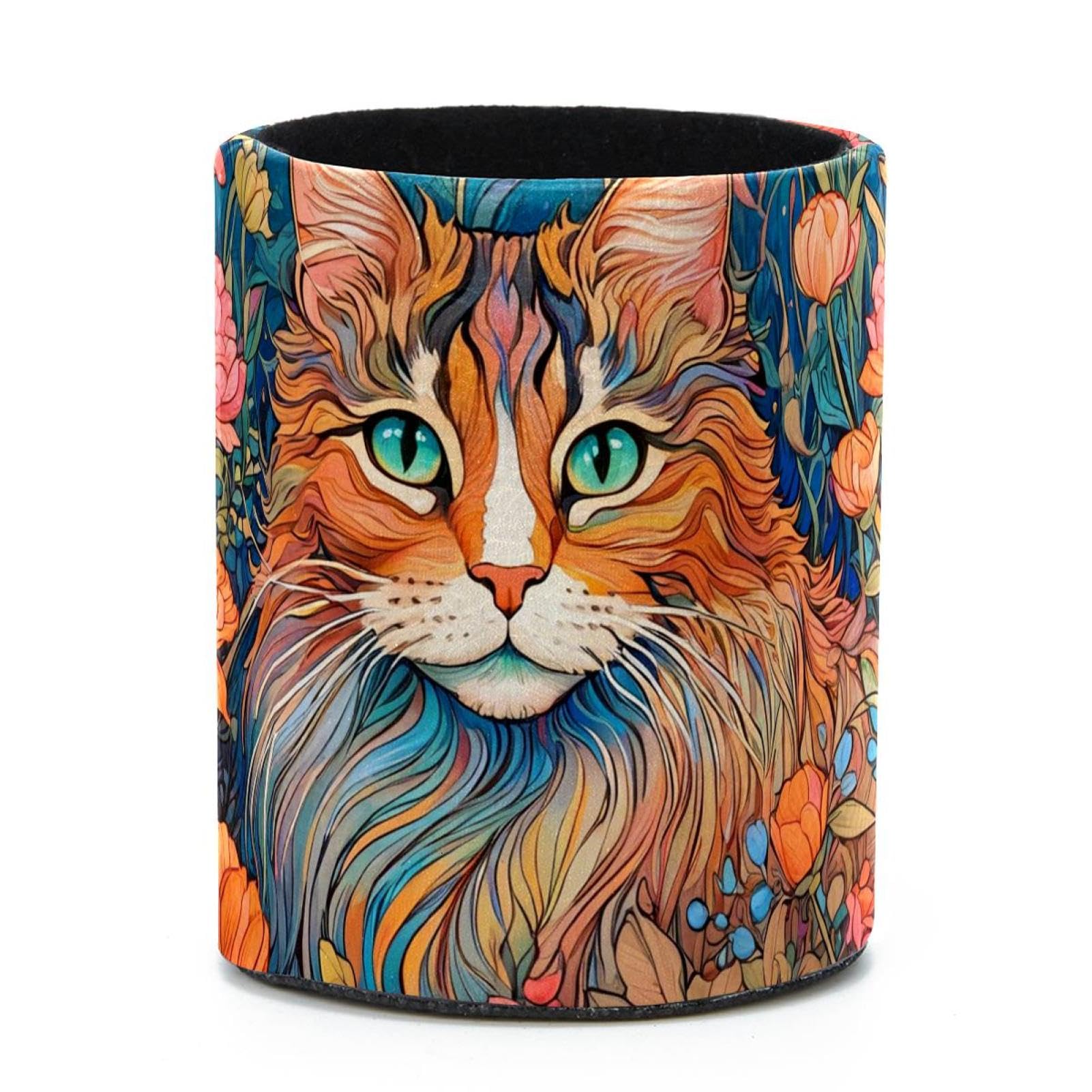 VAPOKF Round Pencil Holders for Desk, Color Drawing Cat Pen Holders Pen Pot Makeup Brushes Storage Desktop Stationery Supplies Organiser for Home Office