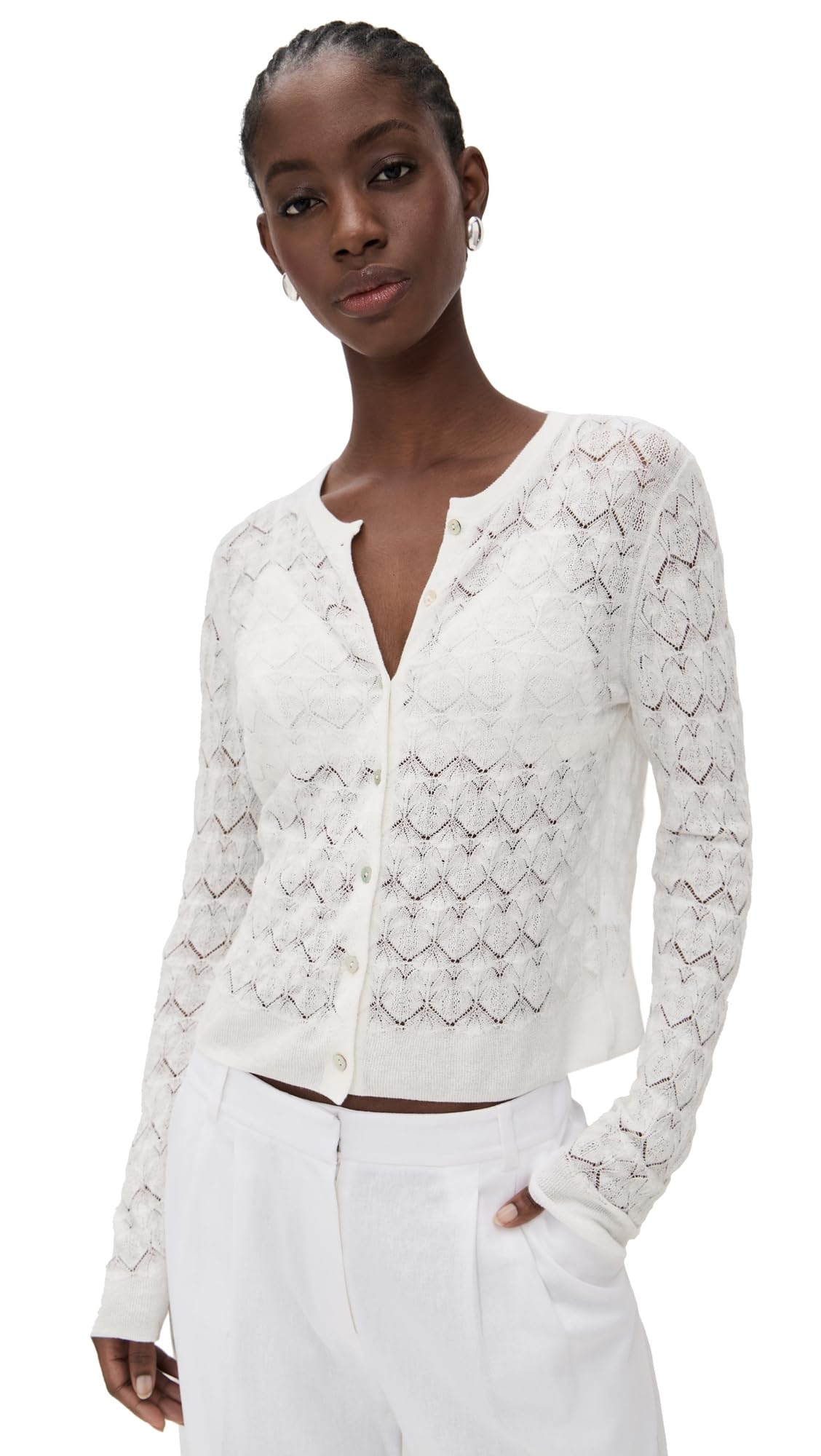 Vince Womens Lace Stitch Cardigan