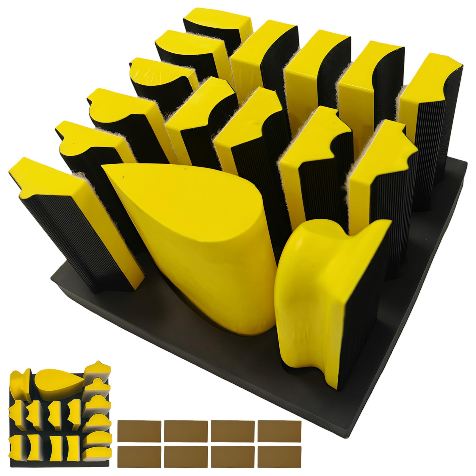 Handschleifblöcke mit Set 16-Teilig, Handschleifblock Set mit Konturiertem Profil, Schleifklotz Klettverschluss Austauschbare Verschiedene Formen Schleifblock, mit Klettverschluss