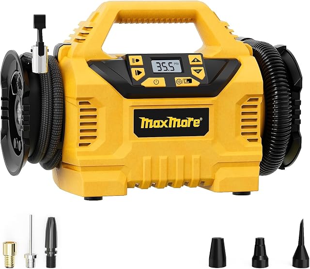 Cordless Tire Inflator, 160 PSI Portable High Pressure Air Compressor, Digital Gauge, Auto Shut Off, LED Light For Tires(Tool Only)