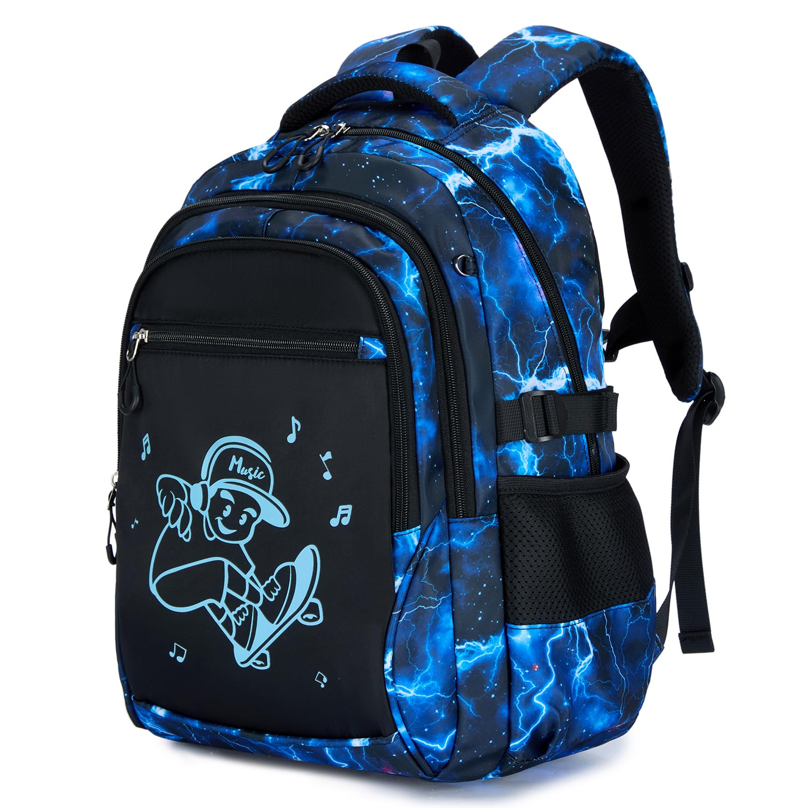 Amythe Zaino per Ragazzi Scuola Elementare e Media, Luminescente Leggero | Zaino Adolescenti Grande con Pettorina e Strisce Riflettenti, Scomparto PC 15.6", Ergonomico Idrorepellente, Ritorno/Viaggio