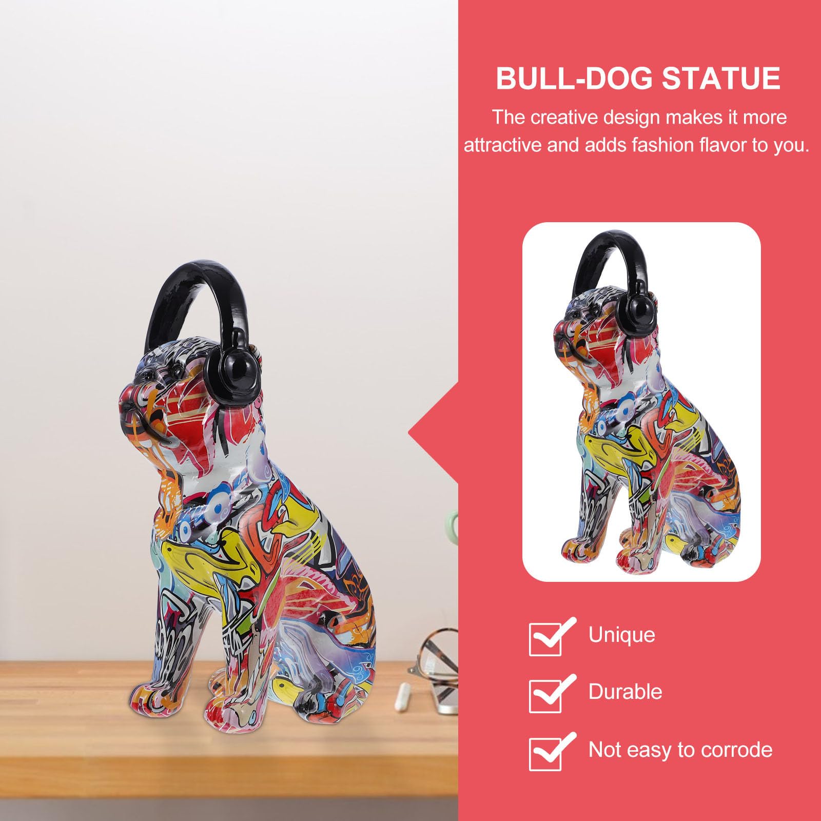 Garneck Estatua de Resina de Bulldog Grafiti para Hogar y Pasillo