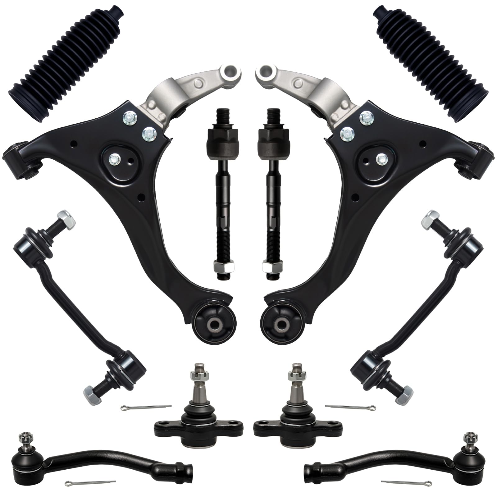 AUQDD 12Pc Front End Suspension Kit Fit For 2006-2010 Hy-undai Sonata, 2 Lower Control Arm 2 Ball Joint 2 Sway Bar Link 4 Outer & Inner Tie Rod End 2