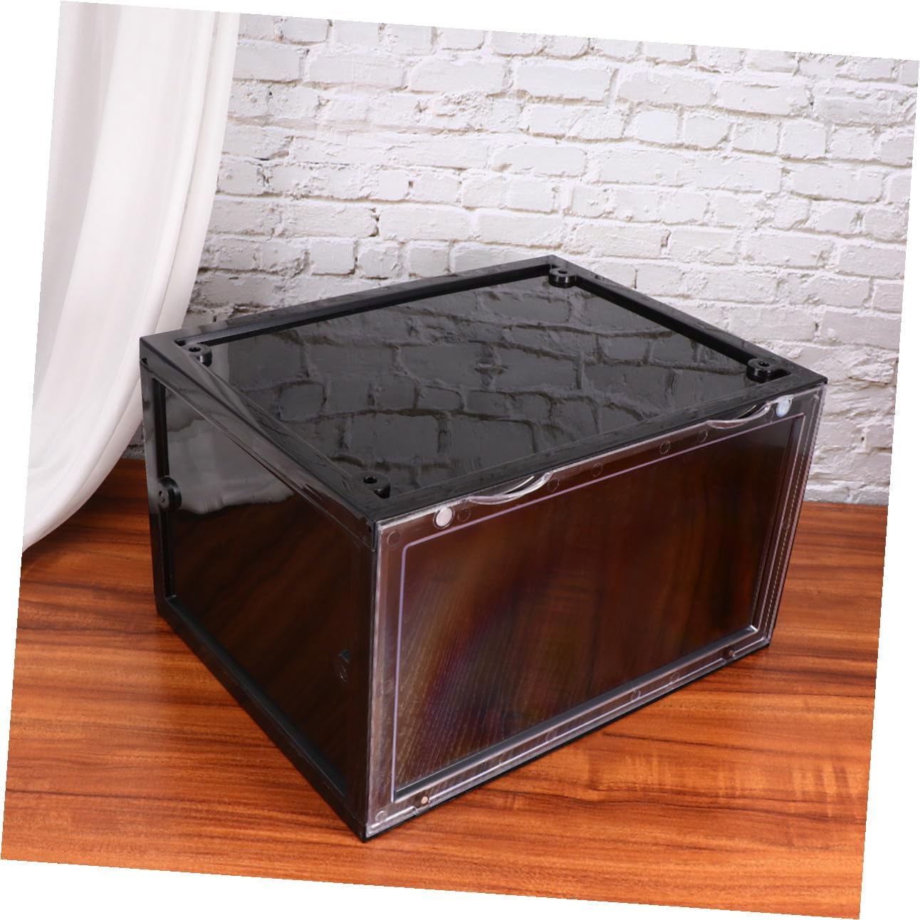 MAGICLULU 1pc Magnetic Type Shoes Organizer Box Display Storage for Sneakers High Heels Boots Stackable Side Open Design for Closet and Entryway Black