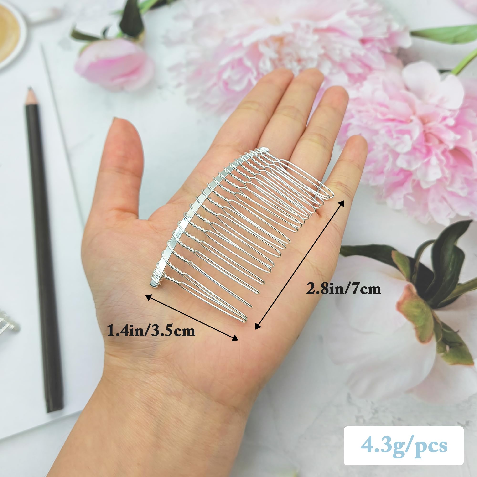 XCSJ Pack of 12 Veil Combs DIY Metal Bridal Wedding Comb Wedding Veil Side Comb Veil Hair Accessories Metal Hair Comb for Women Bridal Jewellery (Silver - Image 2