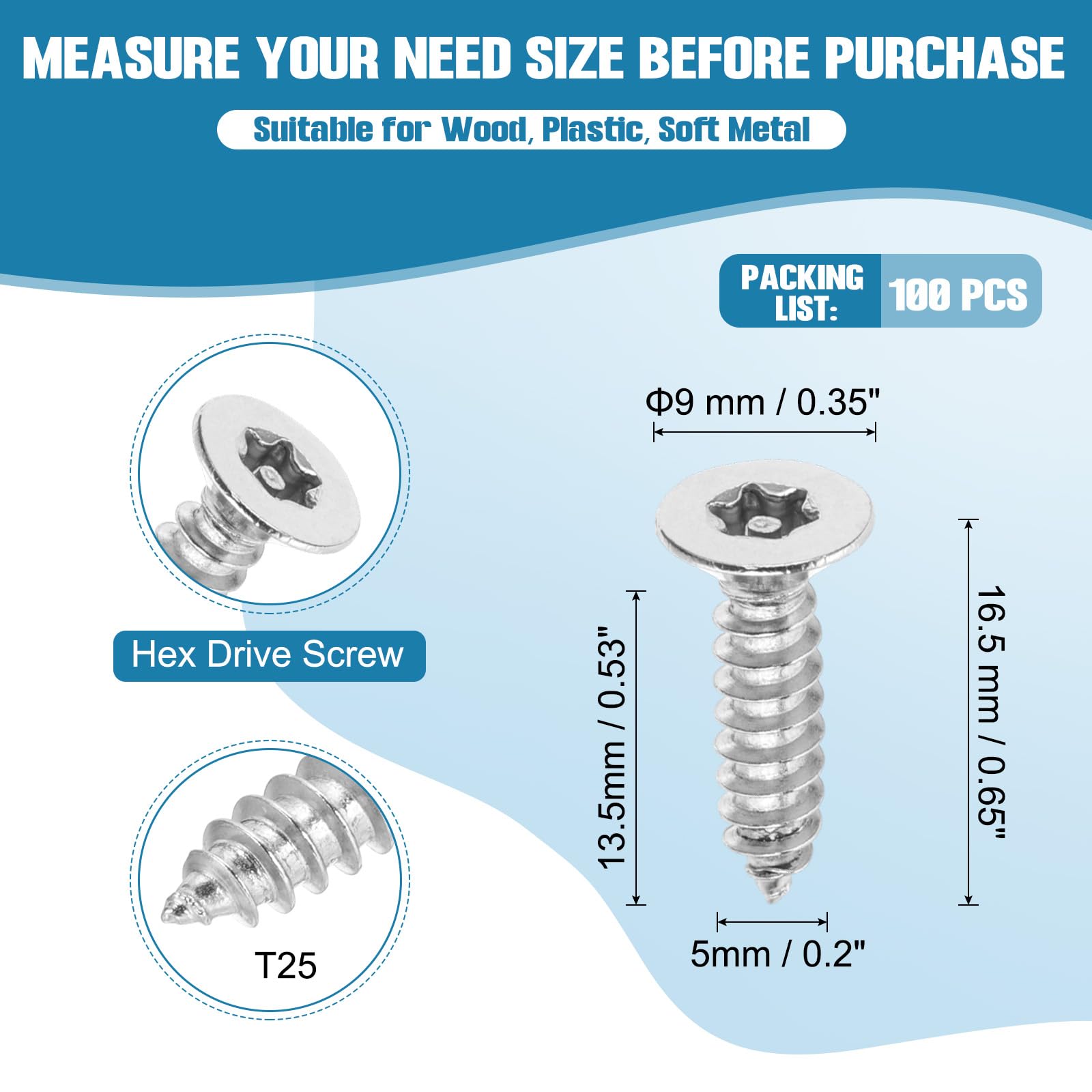 PATIKIL 100 Pcs Flat Head Torx/Star Screws - Image 2