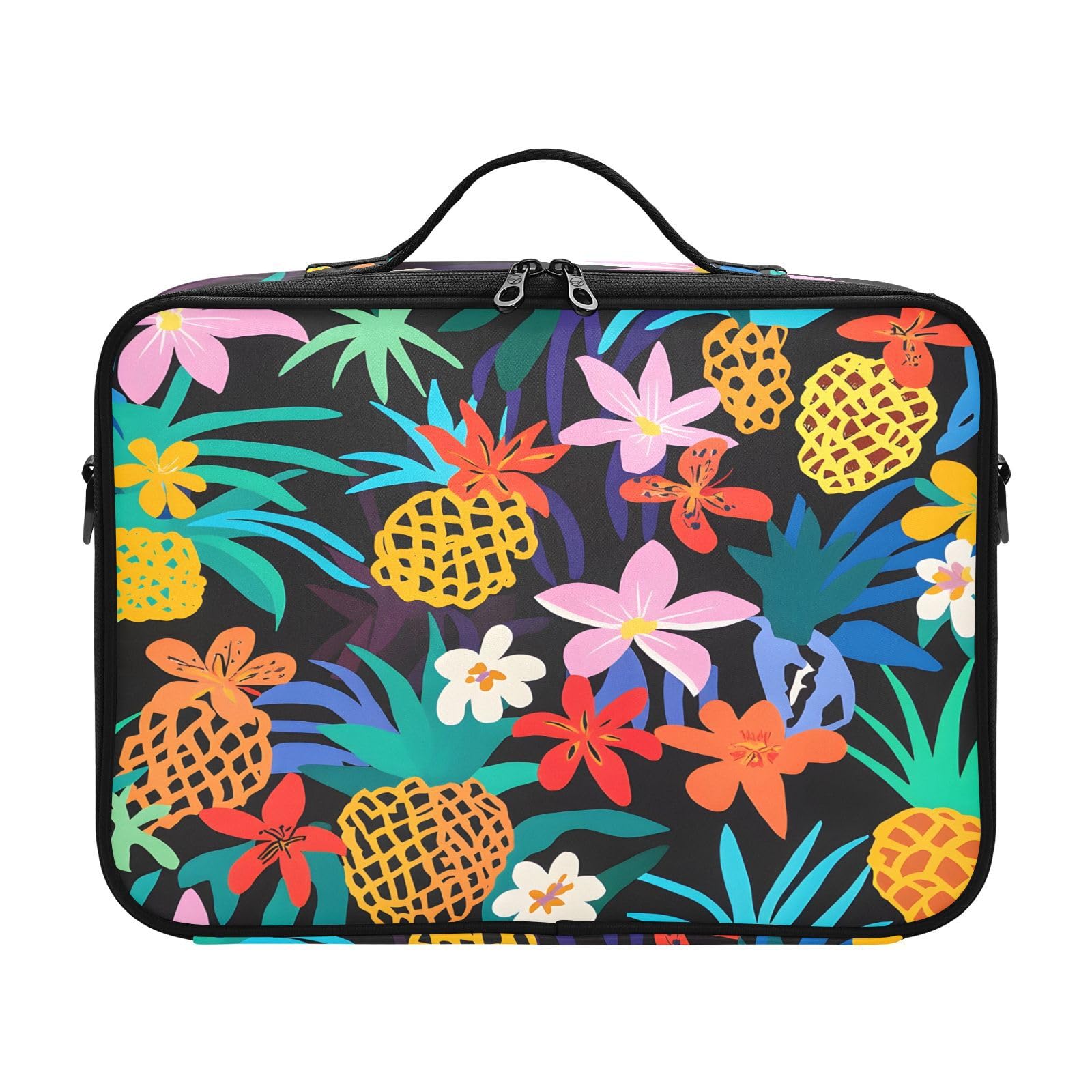 zyrtty Travel Makeup Train Case Colorful Flowers Pattern Cosmetic Organizer Portable Storage Bag with Adjustable Dividers for Cosmetics Brushes Toiletry Jewelry Digital Accessories