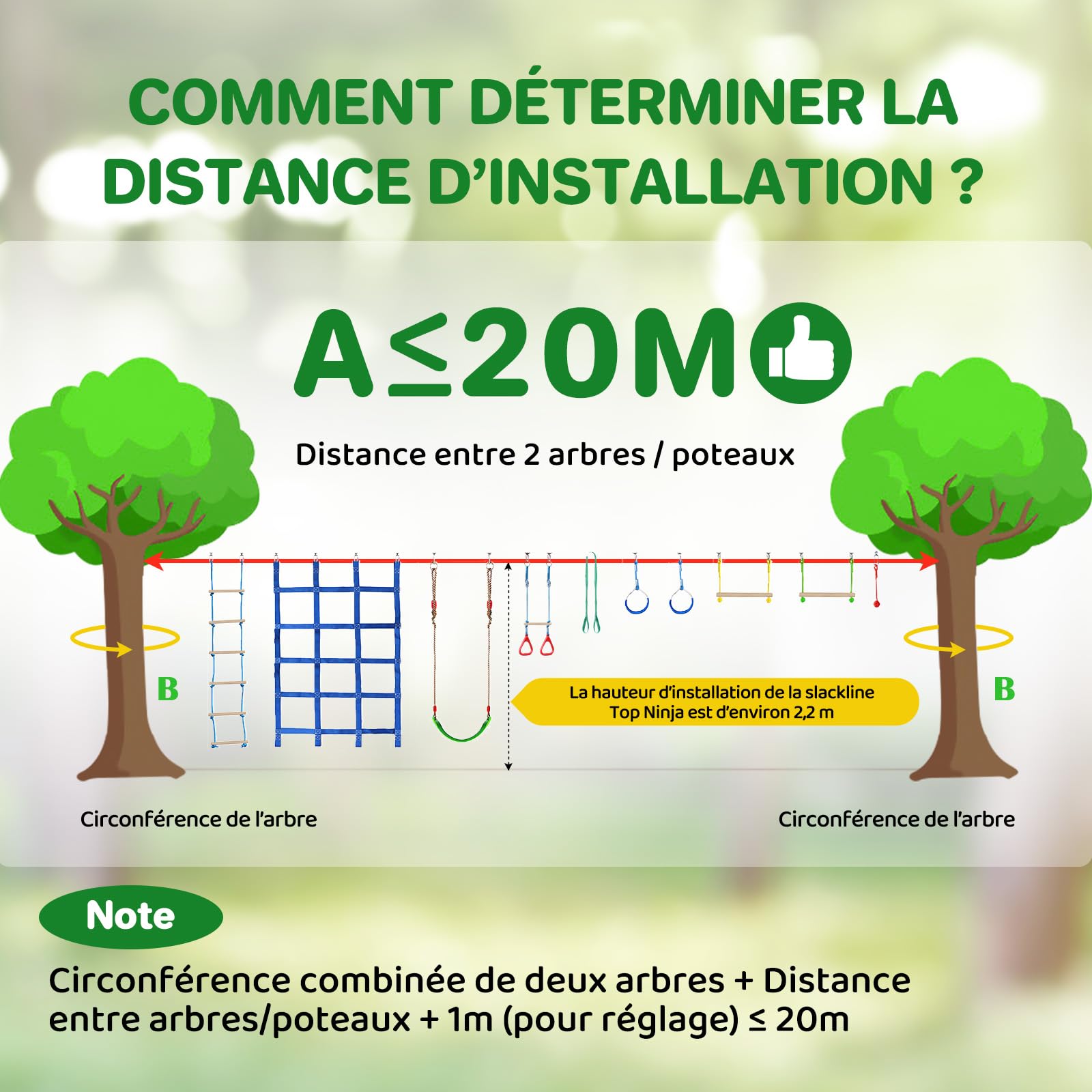 Dripex Slackline Enfant, Slackline 2×20m et Parcours Ninja Enfant Exterieur, Tyrolienne et Parcours Exterieur avec balançoire, échelle d’Escalade, Filet d’Escalade, Adapté aux débutants