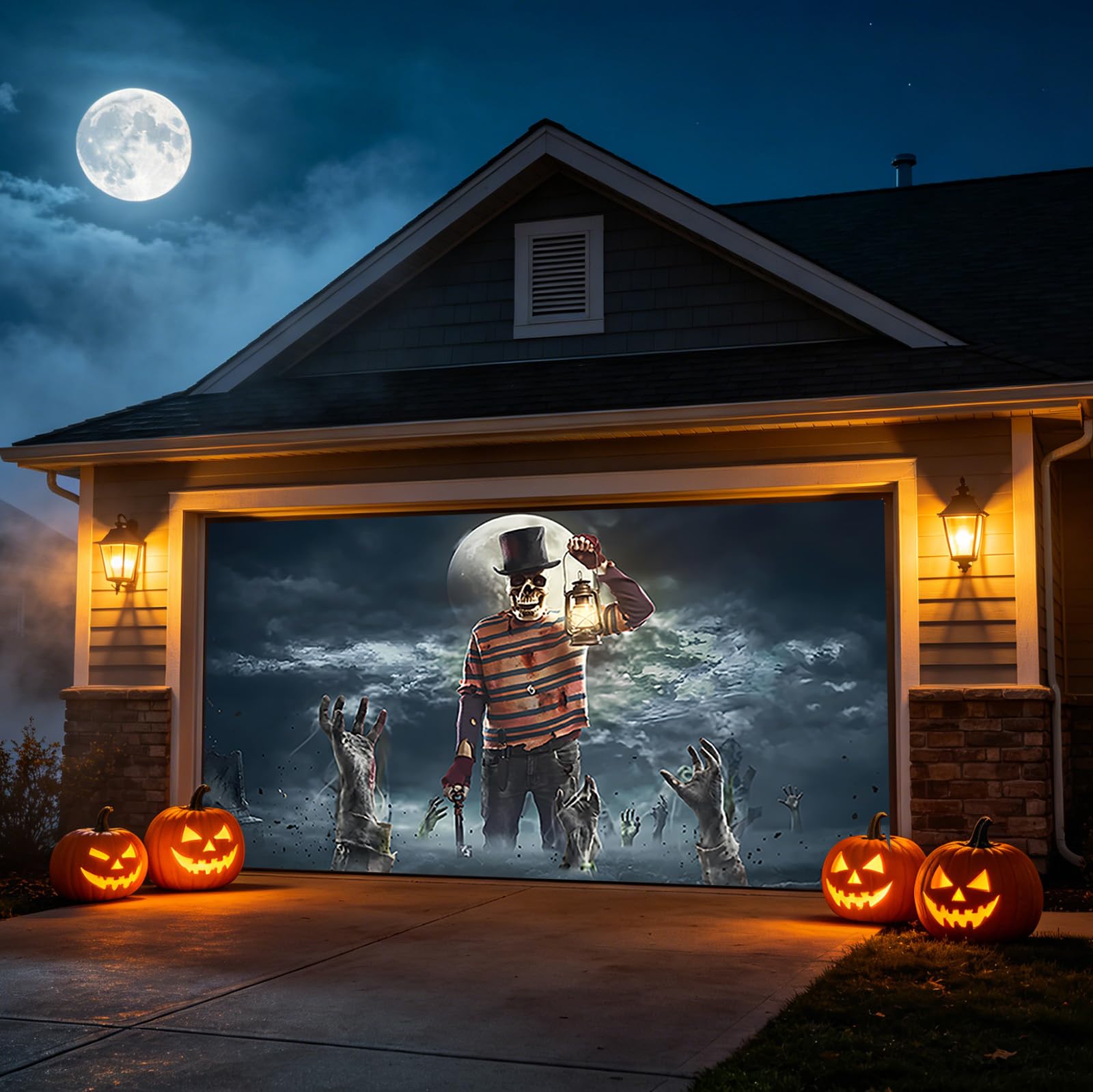 Halloween horror dekoracja domu, na imprezę, tło zewnętrzne