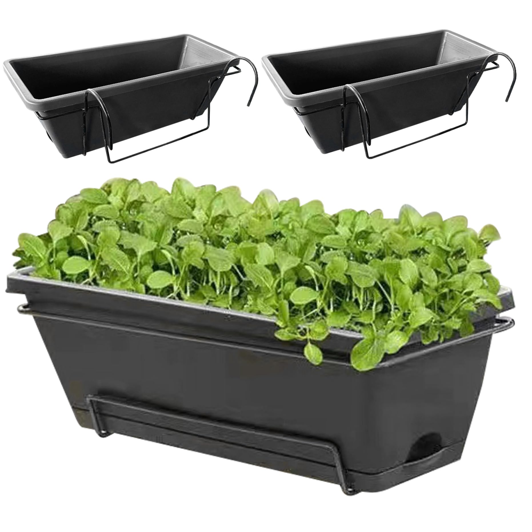 Jardinière rectangulaire 43cm lot de 3 bacs à fleurs gris avec support