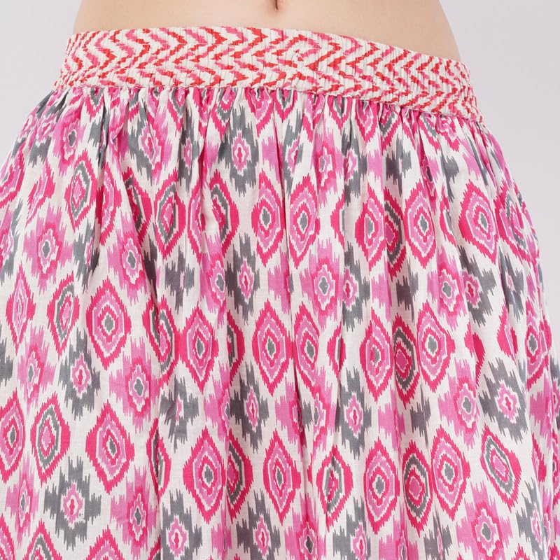 Rabhika Women’s Pink Patterned Pure Cotton Panel Maxi Skirt, Stylish Lightweight Long Skirt for Daily S 2