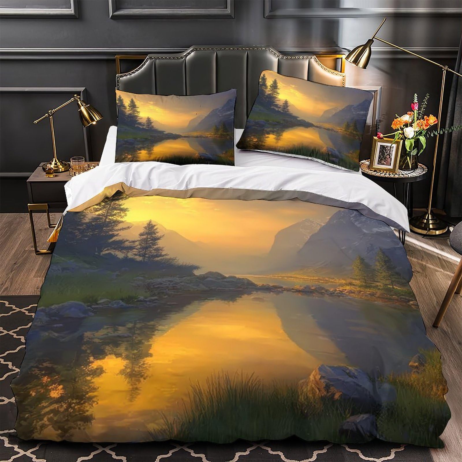 Parure de lit coucher de soleil de montagne en microfibre super douce pour lit simple enfant 140x200