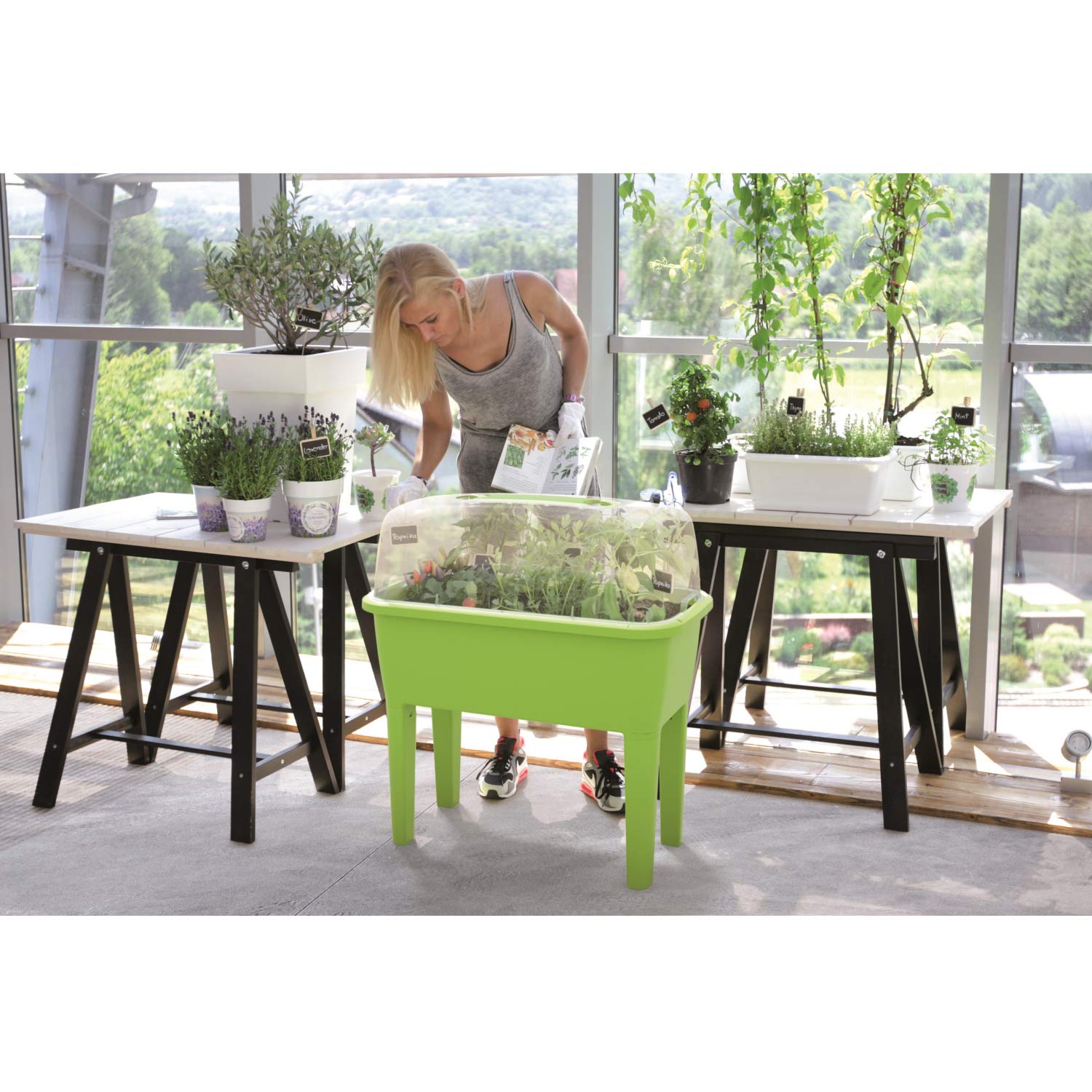 Prosperplast Jardinera Alta con Tapa de policarbonato, para Proteger Tus Plantas L Respana Planter Set de plástico en Color Antracita, 96,3 (Alto) x 77 (Ancho) x 58 (Profundo) cms