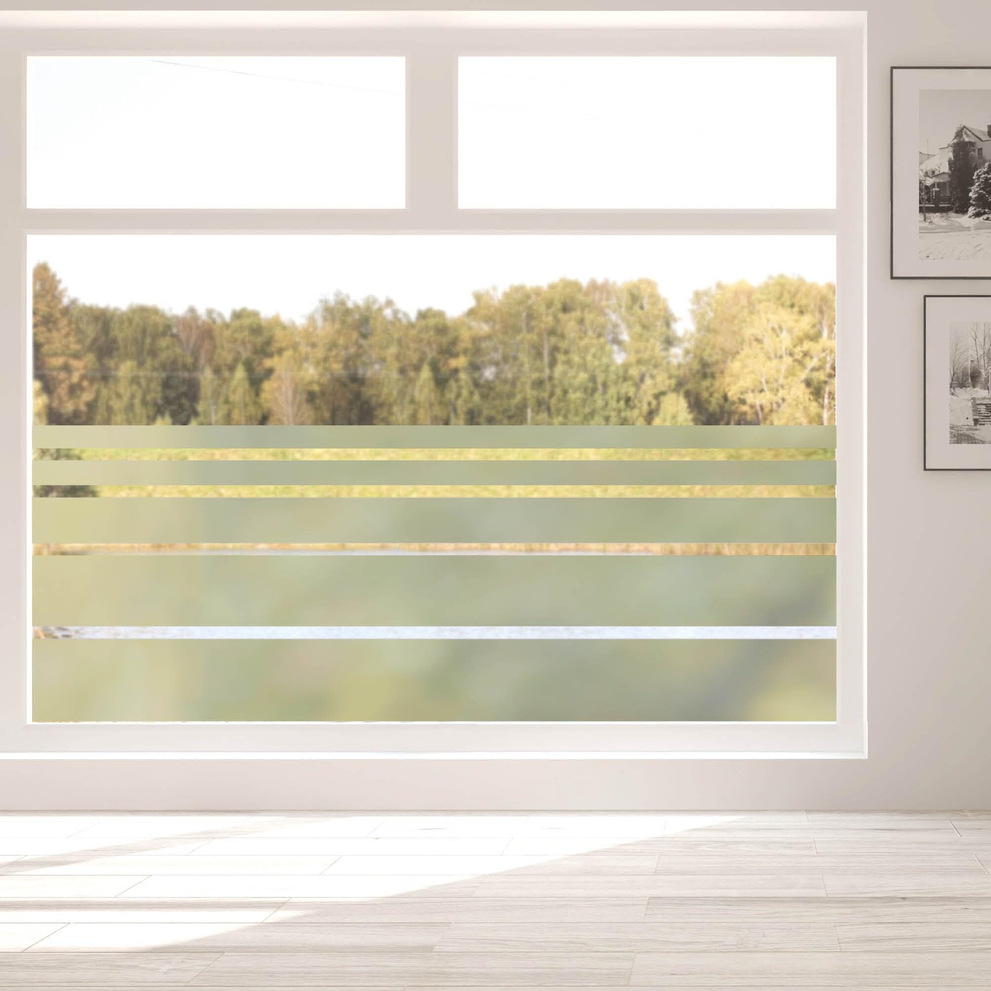 Sichtschutzfolie Wiederverwendbar waagerechte Streifen Fensterfolie Fensterdeko Milchglasfolie Sichtschutz, 120 cm hoch, 65 cm breit
