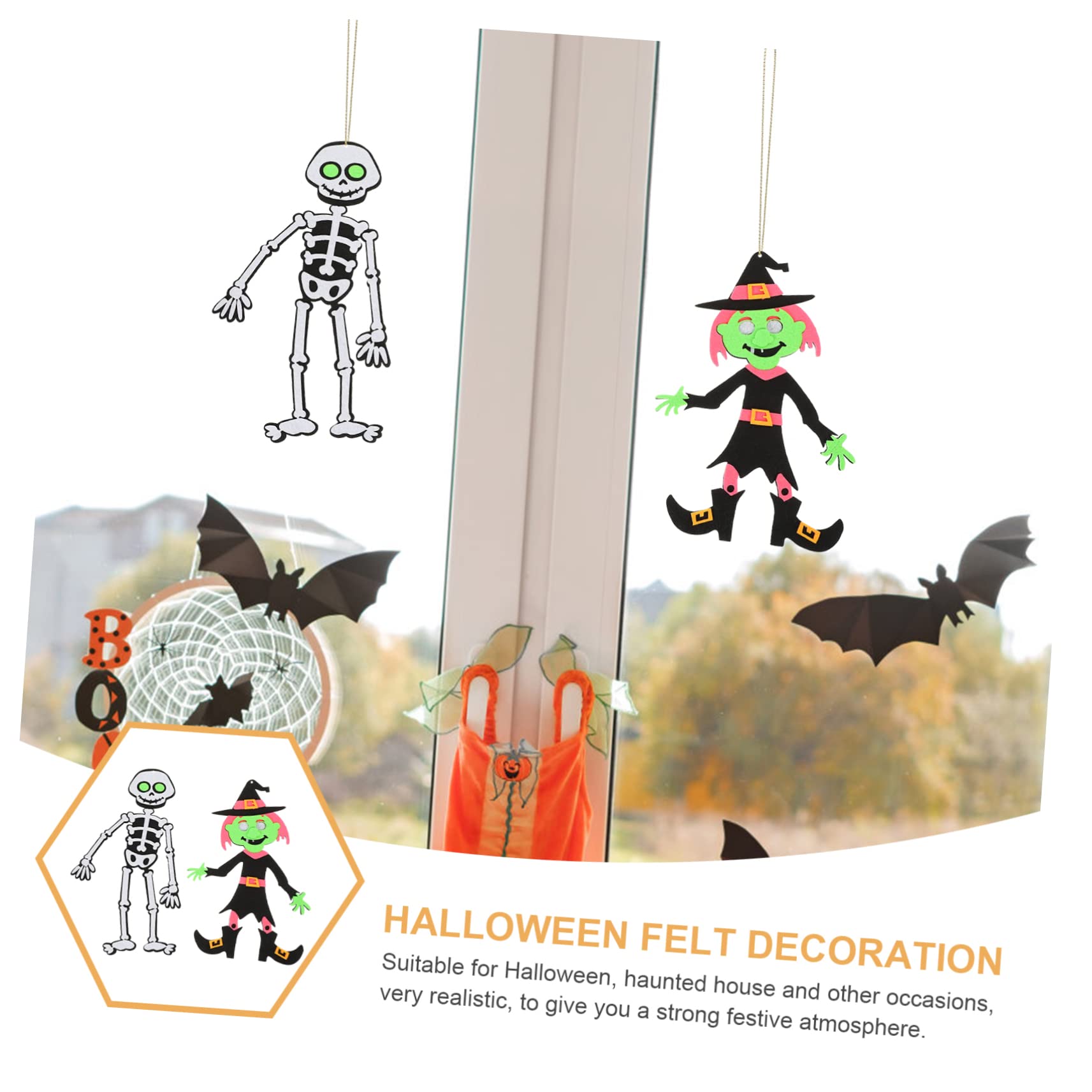 ibasenice 16pezzi Decorazioni Di Halloween Feltro Pendenti Spaventosi Con Strega e Scheletro Per Feste e Addobbi Festivi Leggeri e Facili Da Appendere Per Casa e Giardino