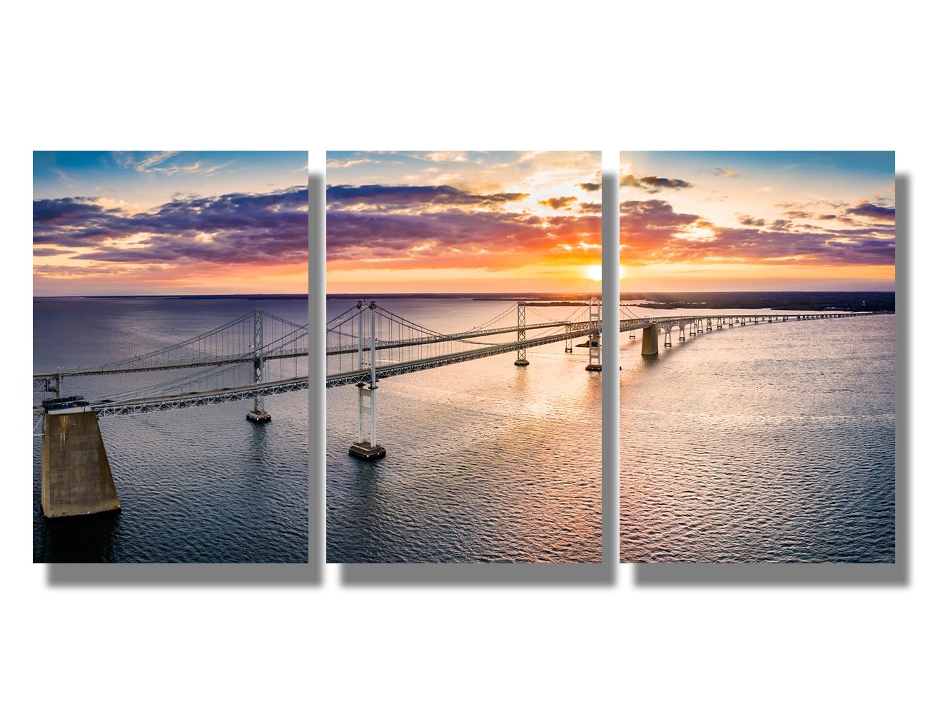 LSIUHWUWI Chesapeake Bay Bridge at Sunset Wall Art 3 Pieces The Chesapeake Bay Bridge Home Decor Sea Surface Scenery Posters Pictures Artwork Maryland