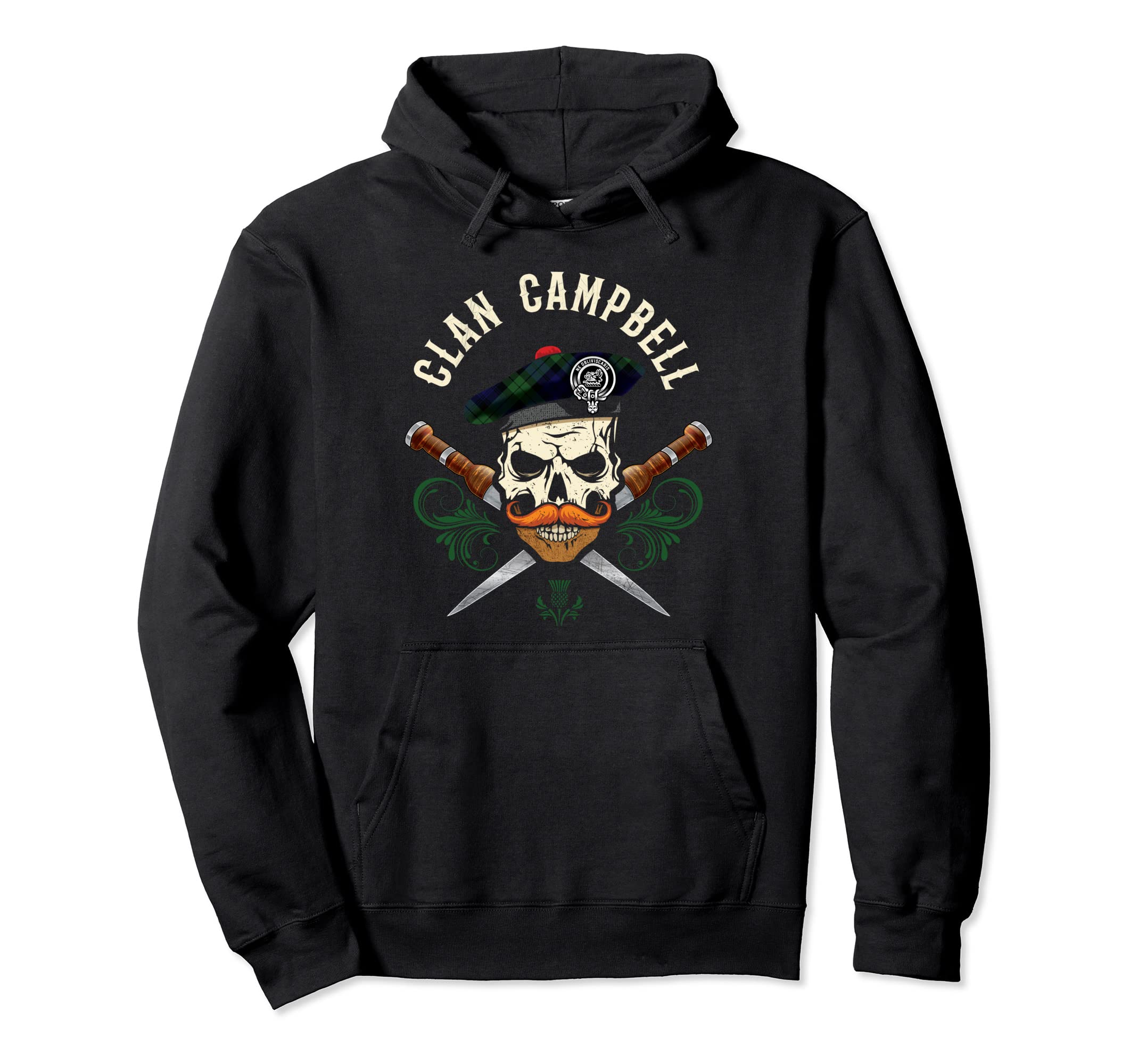 Campbell Surname Scottish Clan Skull Tam Dirks Tartan Badge Pullover Hoodie