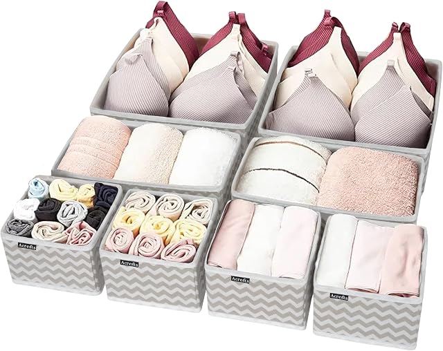 ACRESTS Drawer Organisers Set of 8 For Wardrobe Shelves Makeup Underwear Socks Baby Clothes Nursery Shirts Bras Ties Scarves - Dividers For Closets Cabinets Bedroom Organizer Cupboard Kitchen Storage
