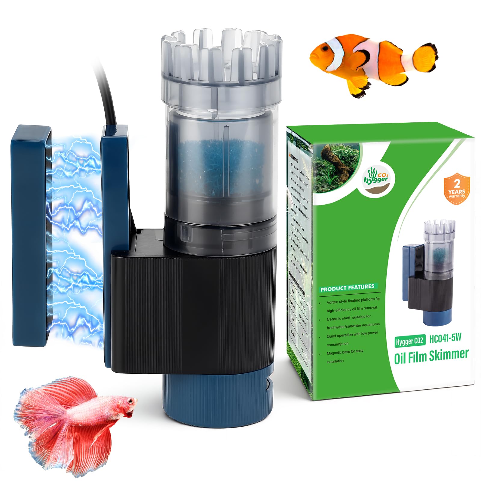 Skimmer de Surface pour Aquarium, magnétique Skimmer Aquarium avec éponge Bio, pour l'eau Douce et l'eau salée Aquarium, 5W Surface Skimmer 96GPH débit réglable
