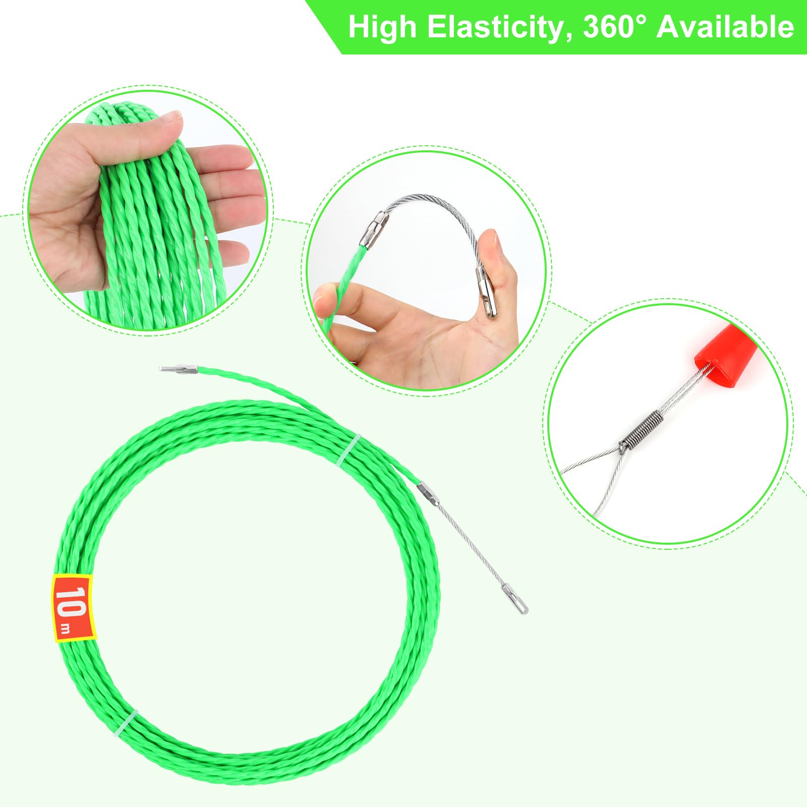 Sonda Passacavi 10m, RISVOWO 4.5mm Sonda Elettricista con 2 Molla di Guida, Sonda Tiracavi Cavo