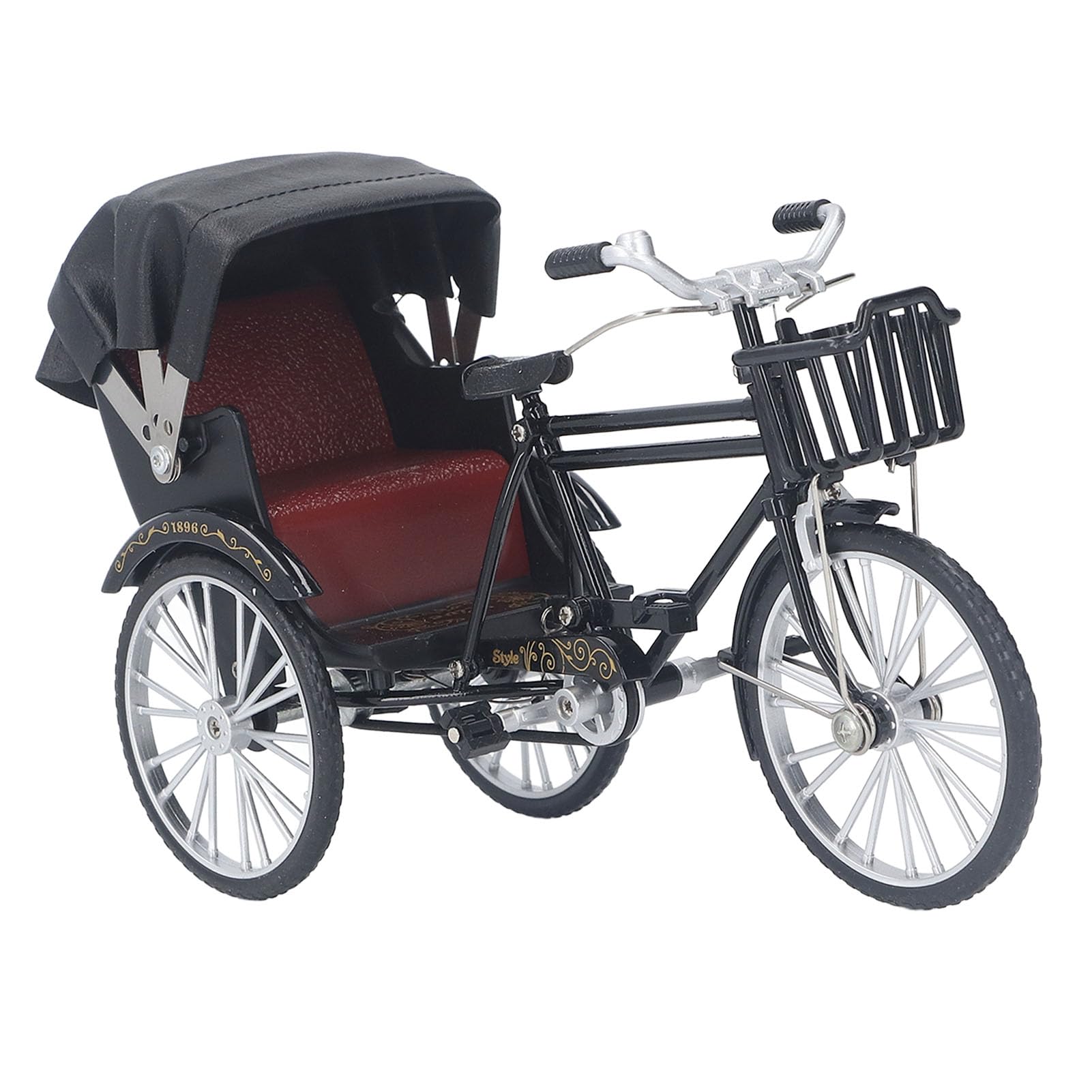 Rickshaw Decoration, Rickshaw Ornament Alloy Retro 3 Wheel Lifelike Decorative Collectible Miniature for Desktop for Office