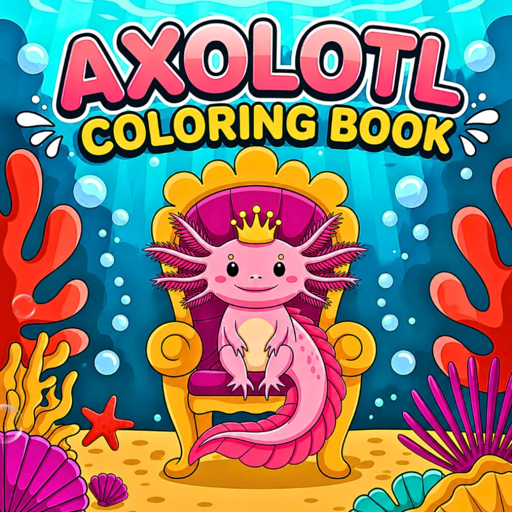 Axolotl Coloring Book: 50 Cute, Bold and Easy Coloring Pages Featuring Adorable Kawaii Axolotls for Kids, Teens, and Axolotl Lovers