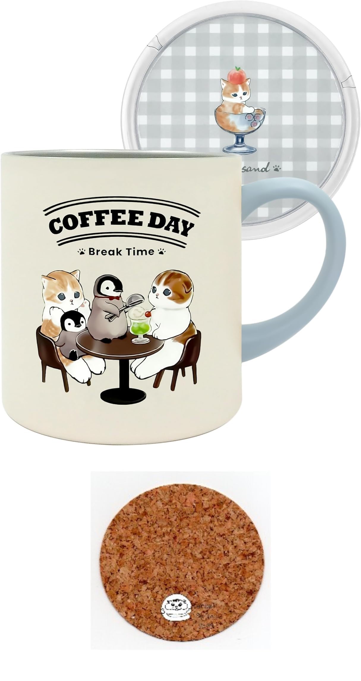 Mofusand Cat Vacuum Insulated Stainless Steel Mug with Lid Coaster 13.5oz Set