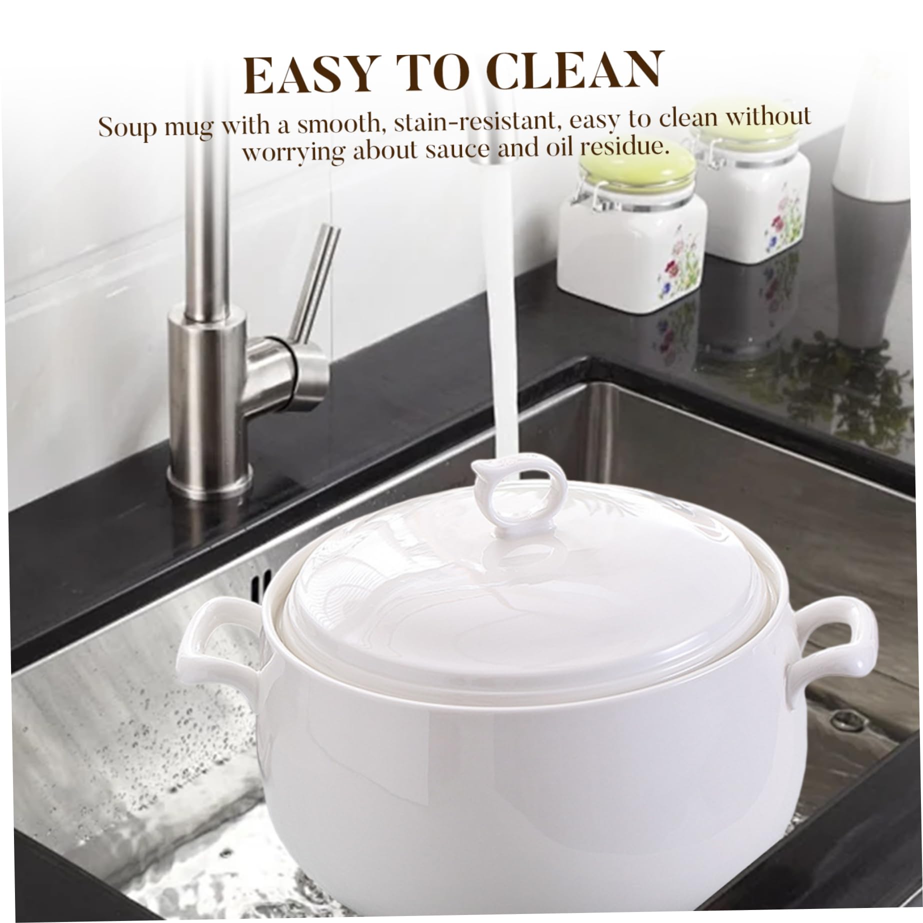 Zuppiera Ciotole da portata rotonde in ceramica da 3000 ml con coperchi Ciotole da zuppa resistenti al calore con manici adatte al microonde per la cucina domestica del ristorante, Decorazione del ho