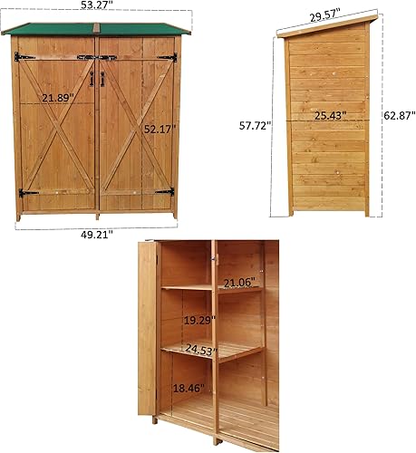Miniatura 5 de Goohome Cobertizo de almacenamiento al aire libre de 63.58 pulgadas, armario de almacenamiento de jardín de madera con puertas bloqueables y techo